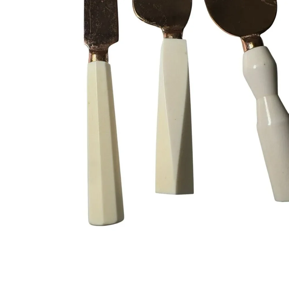 Vintage Brass & Marble Cheese Knives Set High Qual Knife Spreader Slicer